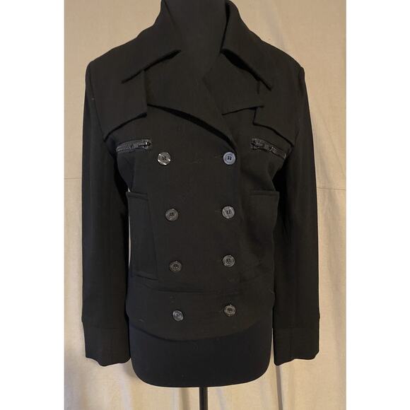 Mystree Anthropology Jacket Womens Medium Black Double Breasted Blazer Peacoat - Picture 1 of 15